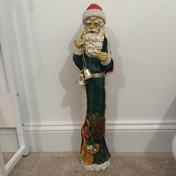 Vintage Handcrafted Santa With Bells‎ & Toy Bag 22” tall 4” across Pencil Style - Picture 1 of 13